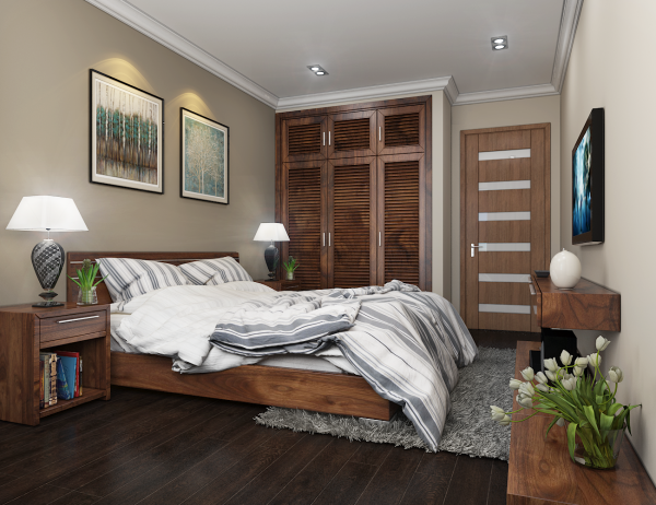 Thiết kế chung cư gỗ óc chó tự nhiên nhà chị Nhung - Times City